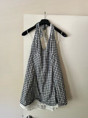 Hollister Black and White Gingham Smocked Waist Dress